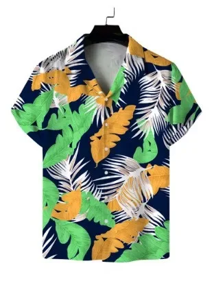 

2026 Summer Short Sleeved Hawaiian Shirt with Collar Print Casual Beach Short Sleeved Shirt