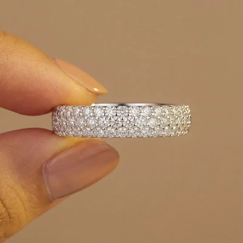 

Daily Wear Round Multiple Rows Cubic Zircon Rings for Women Silver Colour High Quality Female Accessories Wedding Party Jewelry