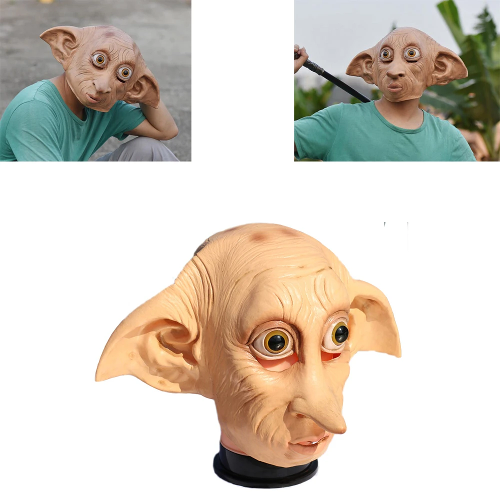 Cosplay Movie Character Big Ear Long Nose Dobby Elf Head Funny Halloween Mask Full Face Carnival Party Mardi Gras Costume Props