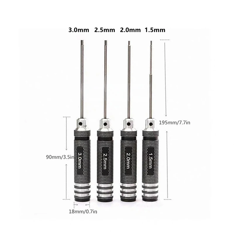Juego de destornilladores hexagonales de titanio, 4 Uds., 1,5/2,0/2,5/3,0mm, acero endurecido para coche/helicóptero/barco RC, herramientas de reparación duraderas