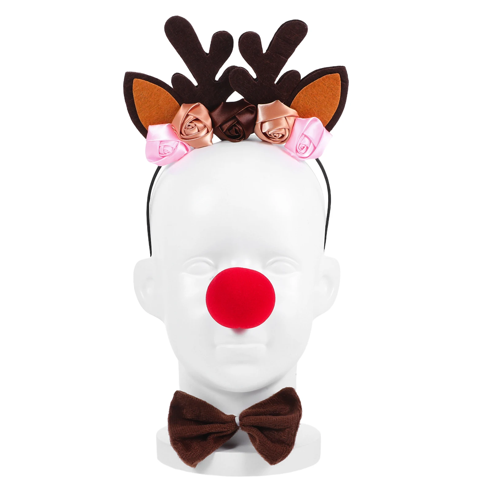 

1 set Reindeer Costume Set Festive Mesh Cloth Headband Antlers Red Nose Tail Bowtie Women Kids Party Stage Performance Christmas