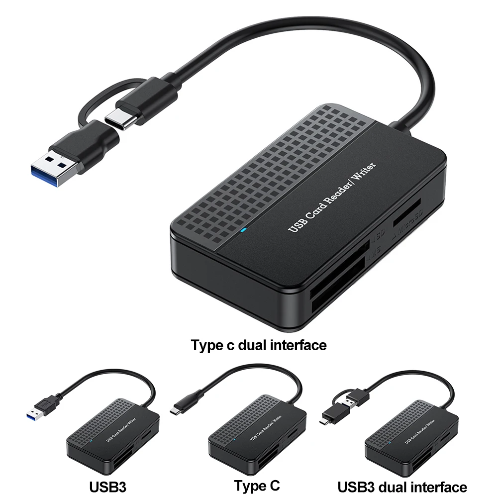 Leitor de cartão USB USB 3.0 tipo C 4 em 1 Adaptador de cartão flash 5 Gbps Gravador de cartão de memória Cabo de 20 cm SD TF CF MS