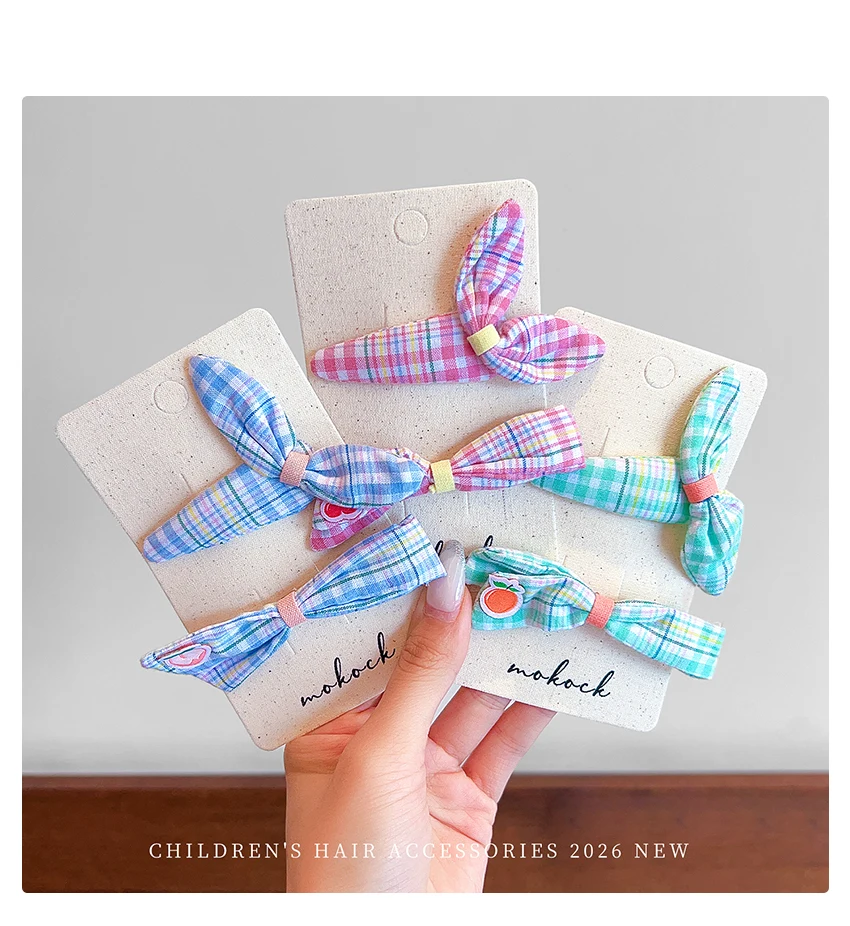 2 Stück/Set Tüll-Schleifen-Haarspangen für Mädchen Kinder Süße Prinzessin Netzstoff Karierte Stoffschleife Entenschnabel Spitzenstickerei Koreanische BB-Haarnadeln – Detail 2