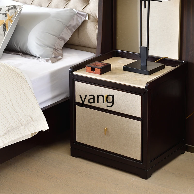 CX Solid Wood Bedside Cabinet Marble Bedside Cabinet New Chinese Bedroom Complete Installation-Free