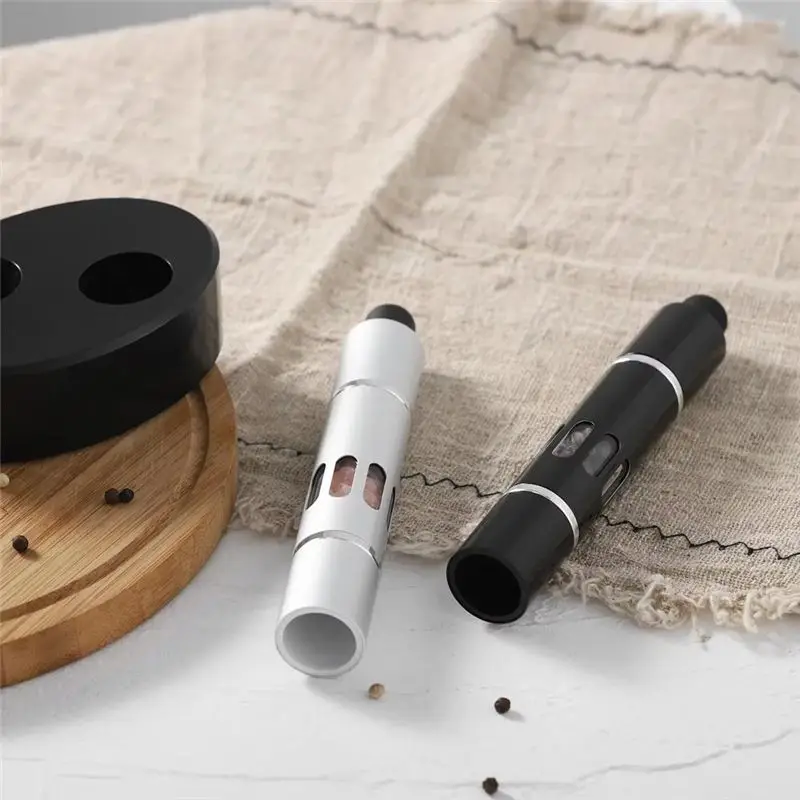 ABUN Manual Pepper for Grinder 2 Pack, Push Button Spring Steel Mill for Salt Spices, Aluminum Alloy Thumb for Press for