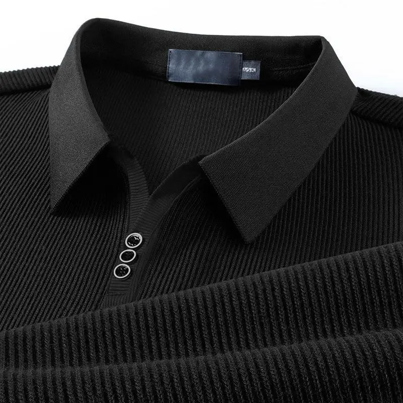 Spring Autumn New Business Casual Buttons Solid Color Long Sleeve Blouse Men\'s Clothing Temperament Turn-down Collar Polo Shirts