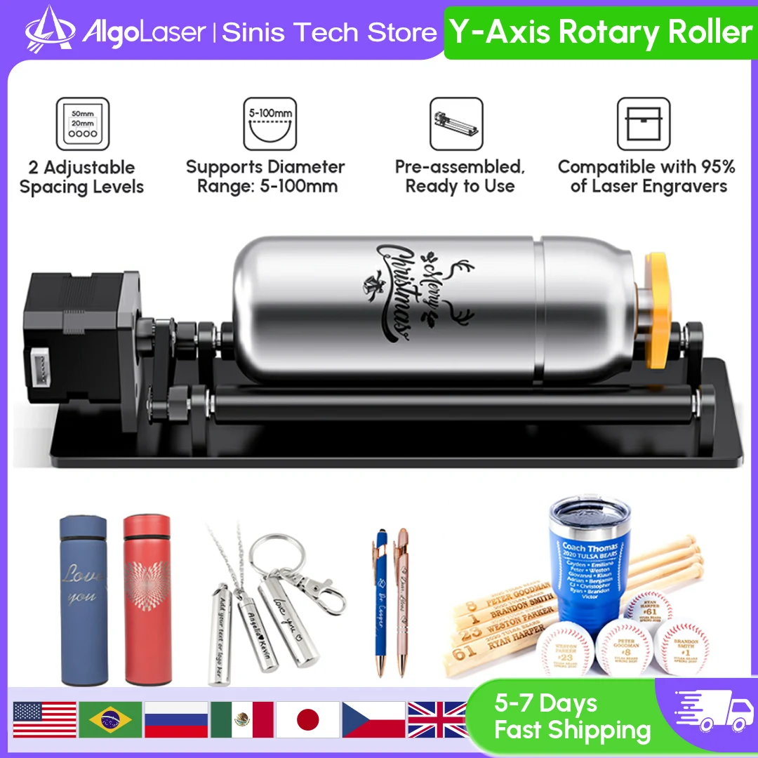 

AlgoLaser ARR Y-Axis Rotary Roller 360° Rotating for 95% Laser Engraver Universal Accessories for Engraving Cylindrical Objects