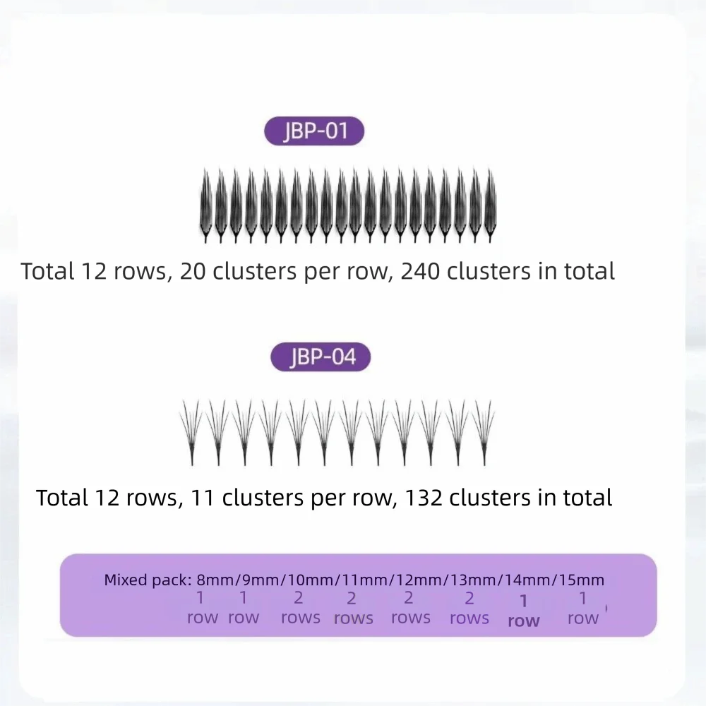 132/240 Clusters Curvature D Grafted False Eyelashes Thickness 0.04 Makeup Grafting Fake Eyelashes Mixed Length Comic/Natural view 6