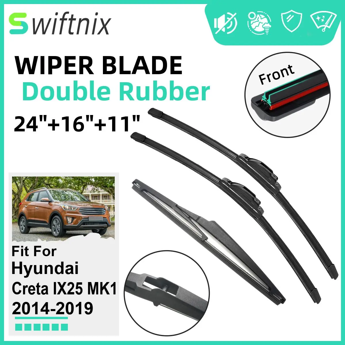 

Double Rubber Car Wiper Blades for Hyundai Creta IX25 MK1 2014-2019 Windshield Wipers Rubber Car Accessories 2016 2017 2018 2019