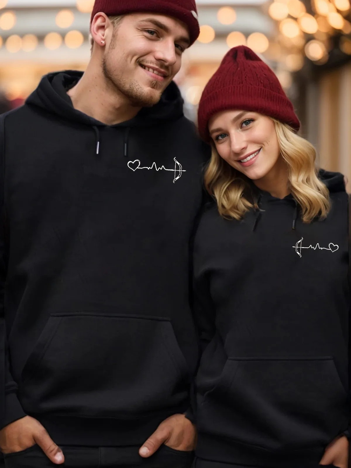 

1 шт. [парный стиль] повседневная модная простая толстовка с капюшоном для пар с принтом «Купидон», удобная свободная подарочная толстовка