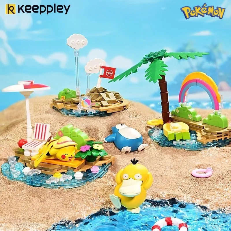 

Строительные блоки сцены покемонов, пляжа, милые аниме-мультяшные игрушки, Коллекционная модель, украшение для рабочего стола, детский праздничный подарок