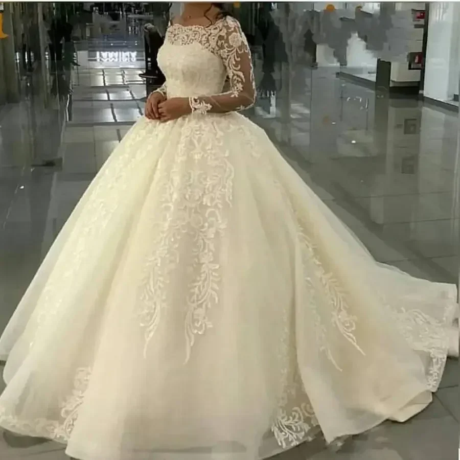 Customized Pretty Lace Appliques Ballgown Classic Wedding Dresses Vestido De Casamento Long Sleeves Vintage Bridal Gowns 2024