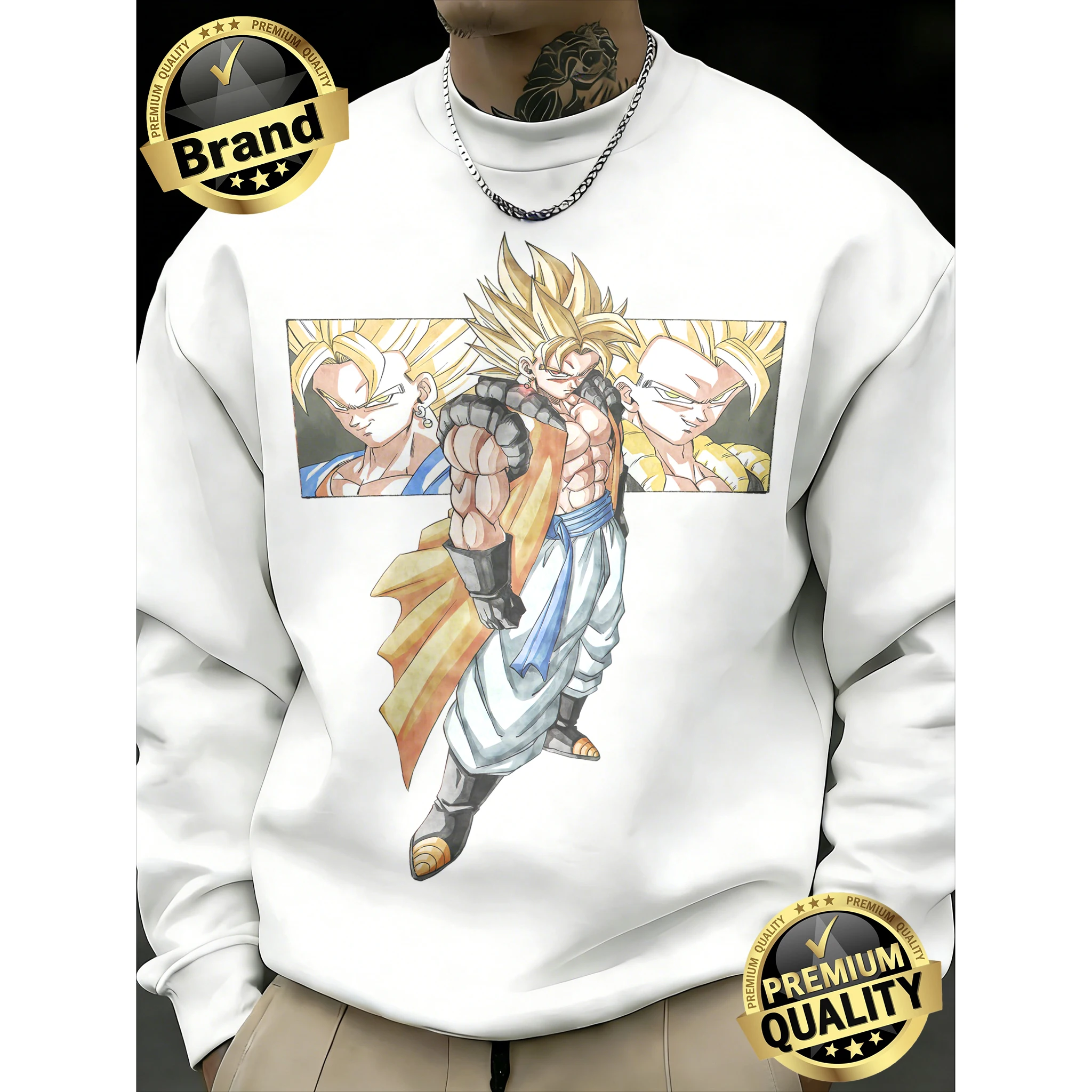 

2026 New Dragon Ball Gogeta & Vegito Fusion Print Men's Cotton Crew Neck Sweatshirt Oversized Fitness Streetwear Unisex Casual