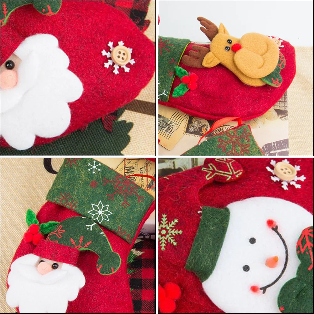 

12pcs Christmas Stocking Decor Set Red Fabric Candy Storage Hanging Ornament For Tree Party Home Holiday Gift Bag