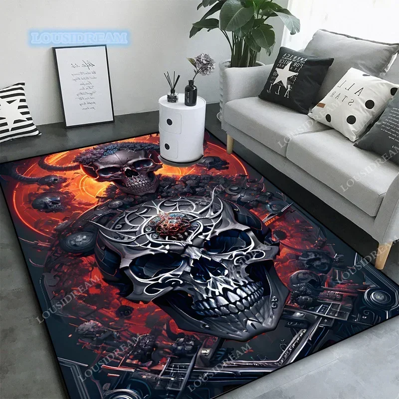 Halloween terrifying skull pumpkin gift Printed Carpet Bedroom Bedside Sofa Floor Mat Bathroom Door Mat Non slip Area Large rug