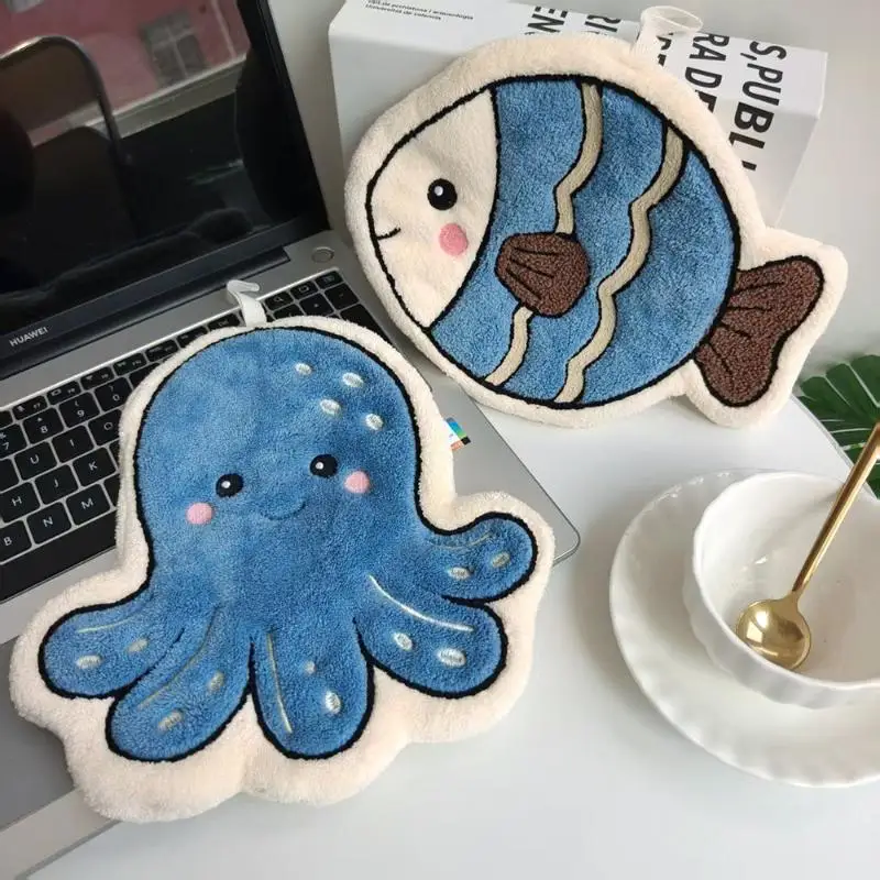 Cute Ocean Animal Microfiber Hand Towels Super Soft Absorbent Plush Fabric For Kids Bathroom Kitchen Home Use
