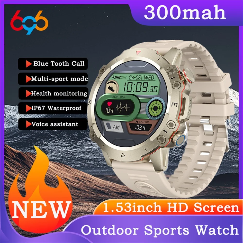 

Смарт-часы для спорта и фитнеса на открытом воздухе, 1,53 дюйма, с измерением пульса, мониторингом сна и здоровья, водонепроницаемые, с голосовым помощником, будильником и музыкой