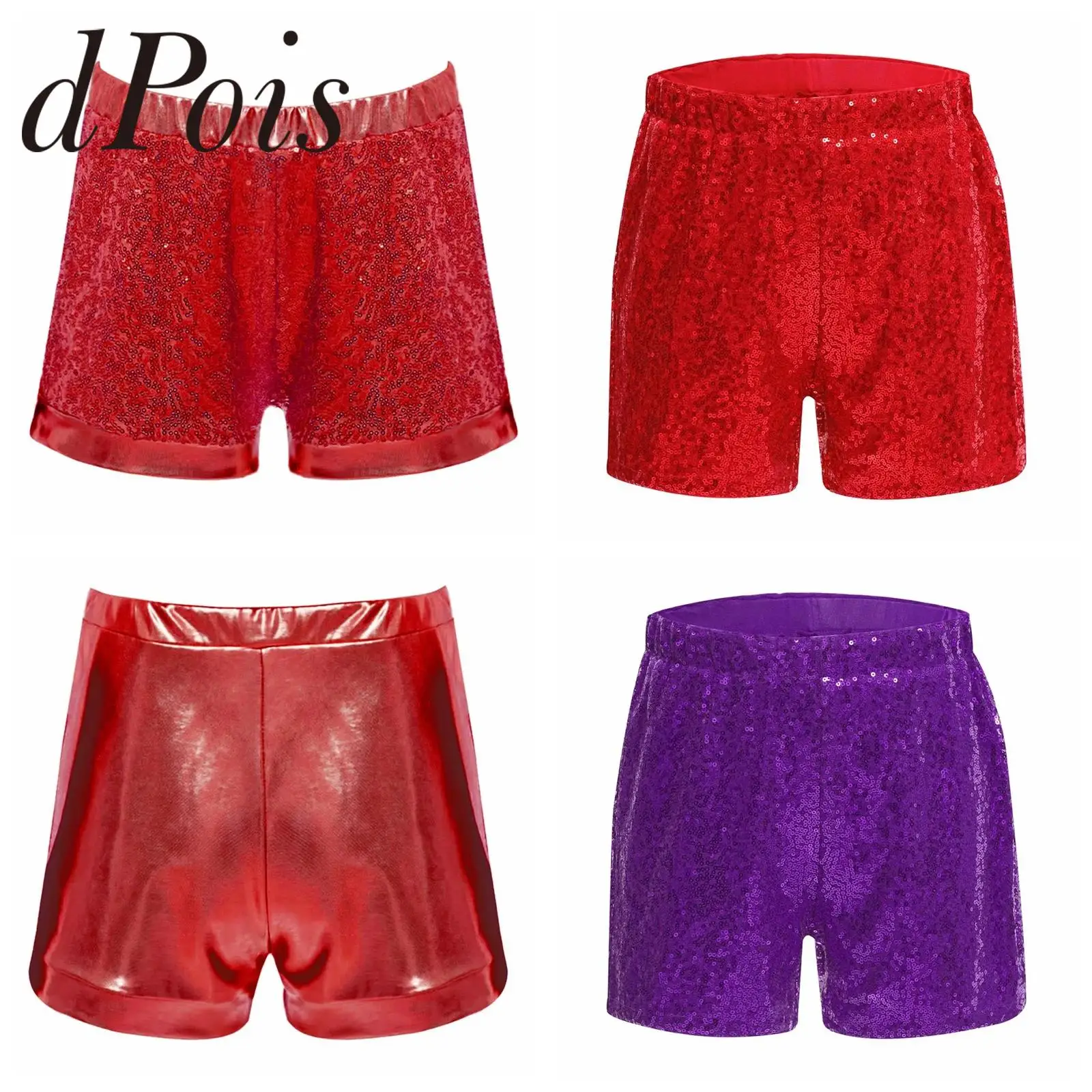 Sequin Metallic Shorts for Girls Jazz Dancewear Kids Glitter Short Pants Fashion Children's Sequins Shorts Performance Costumes