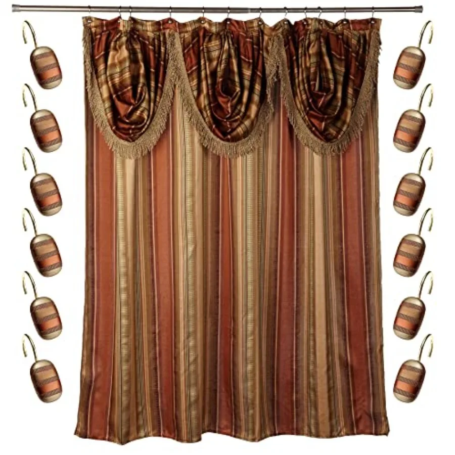 

13pc Contempo Bathroom Shower Curtain Sets Luxury Classic Shower Curtain and 12 Shower Curtain Hooks Contemporary Fabric Shower