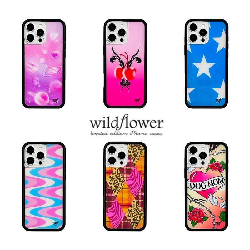Wildflower Ins Leopard Pink Flowers Phone Case for iPhone 18 17 16 15 14 13 12 11 Pro Max Plus Cartoon Love Heart Flower Cover