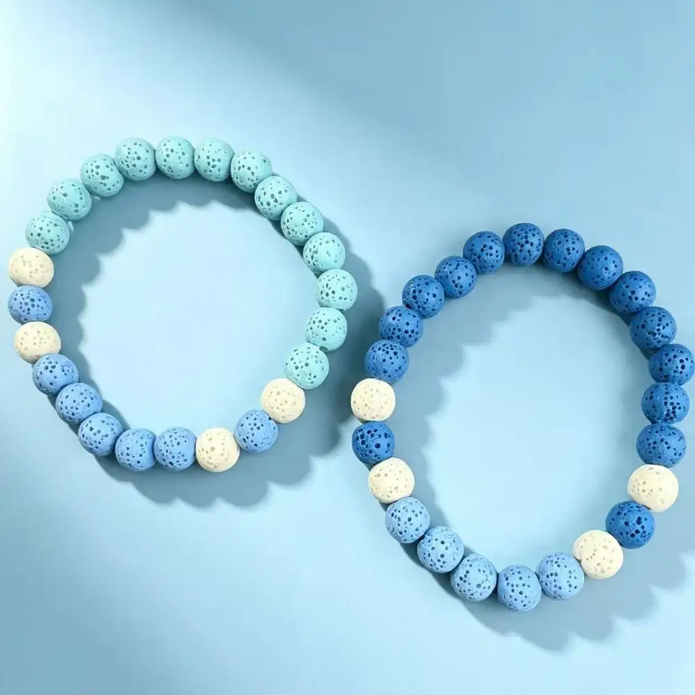 Unisex Fashion Beaded Bracelet Obsidian Stone Bracelet for Men Women Colorful Rock Beads Stackable Jewelry Aromatherapy for Wear