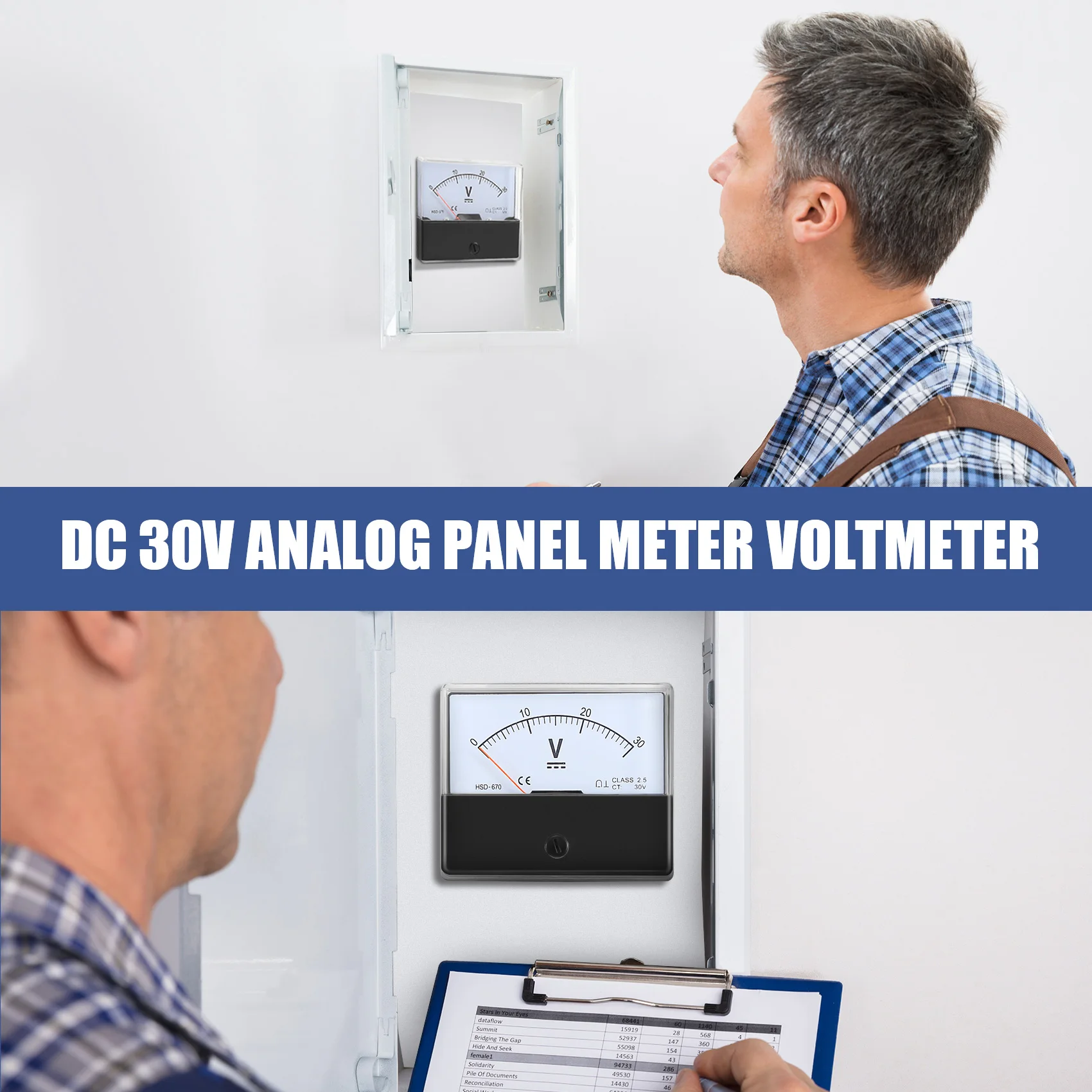 B62B for DH-670 Analog Panel Meter Voltmeter DC 0-30V Accuracy Class 2.5 ABS Black White for Electrical Monitoring