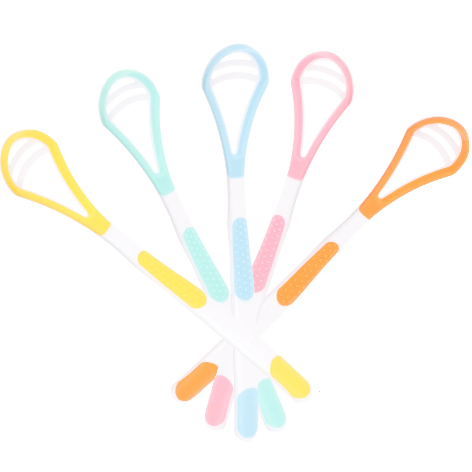 5 Pcs Manual Tongue Brush Scraper for Adults Pink Soft Rubber Toothpicks Cleaners