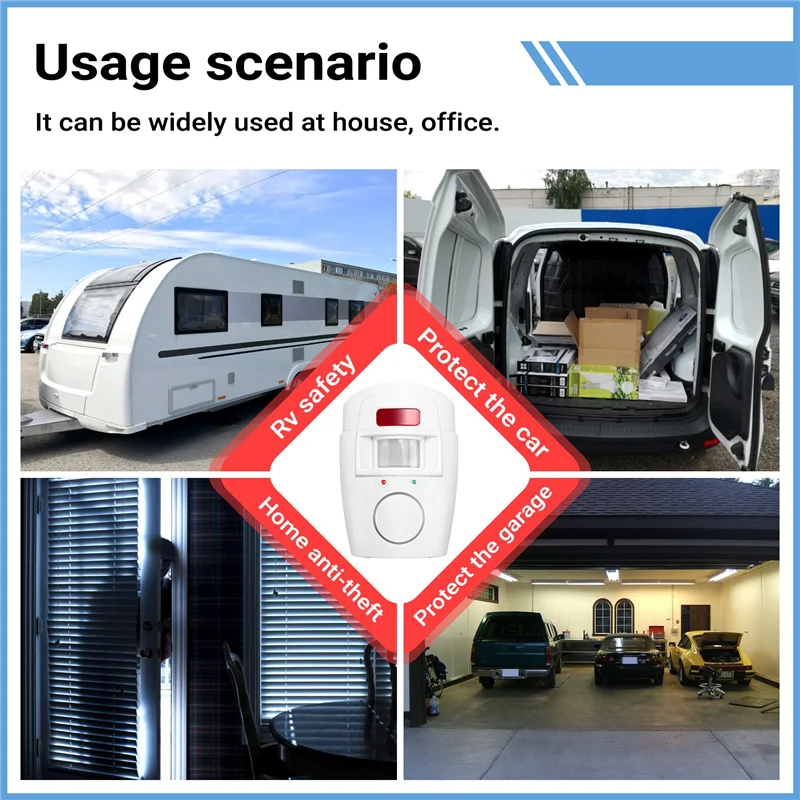 B04C-إنذار مستشعر الحركة بالأشعة تحت الحمراء - إنذار ضد السرقة مع جهاز تحكم عن بعد، مناسب للمنزل/المرآب/المحلات التجارية