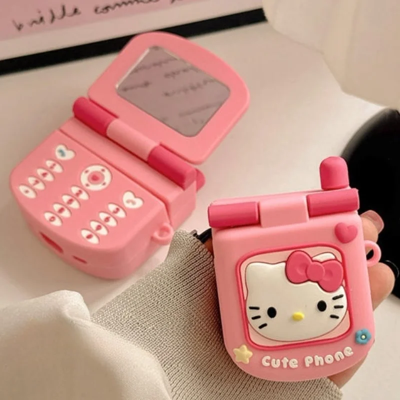 Cute Sanrio Hello Kitty Mirror Flip Cover Aiirpods1 2 Case Kawaii Electronic Accessories Aiirpod Pro Protective Shell Girl Gift