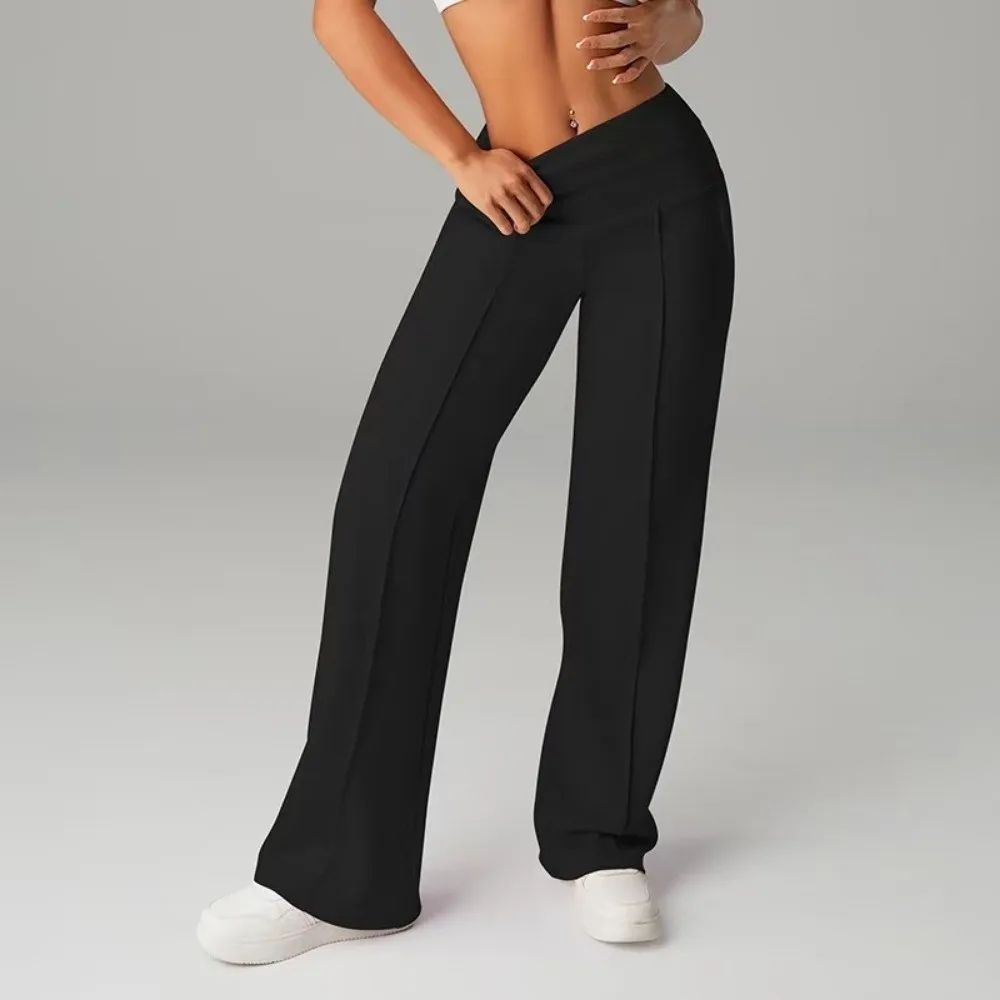 Leisure Loose Straight Wide-Leg Pants Wide Leg High Waisted Stretch Trousers With Pockets Athletic High-Waist Leggings Running