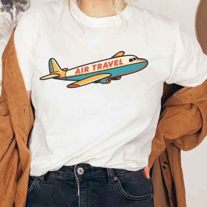 

Y2K Women‘s Clothes Cotton Casual T-Shirt Crew Neck Graphic Tees Street Wear Colorful Cute Cartoon Air Plane Air Travel