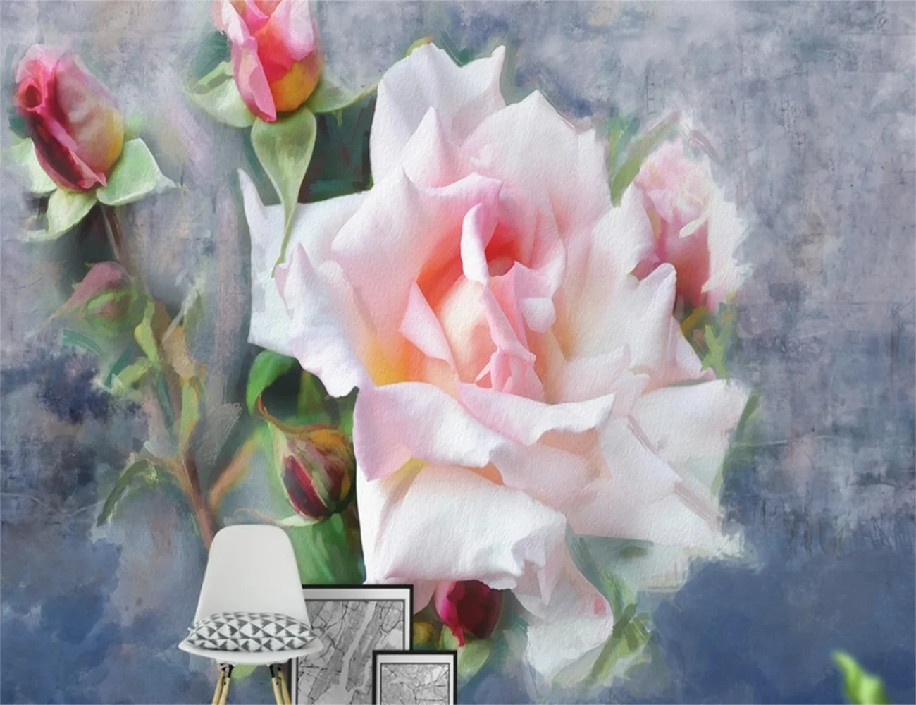 

Custom size 3d wallpaper modern simple hand-painted oil painting flowers European background wall rose decorative painting