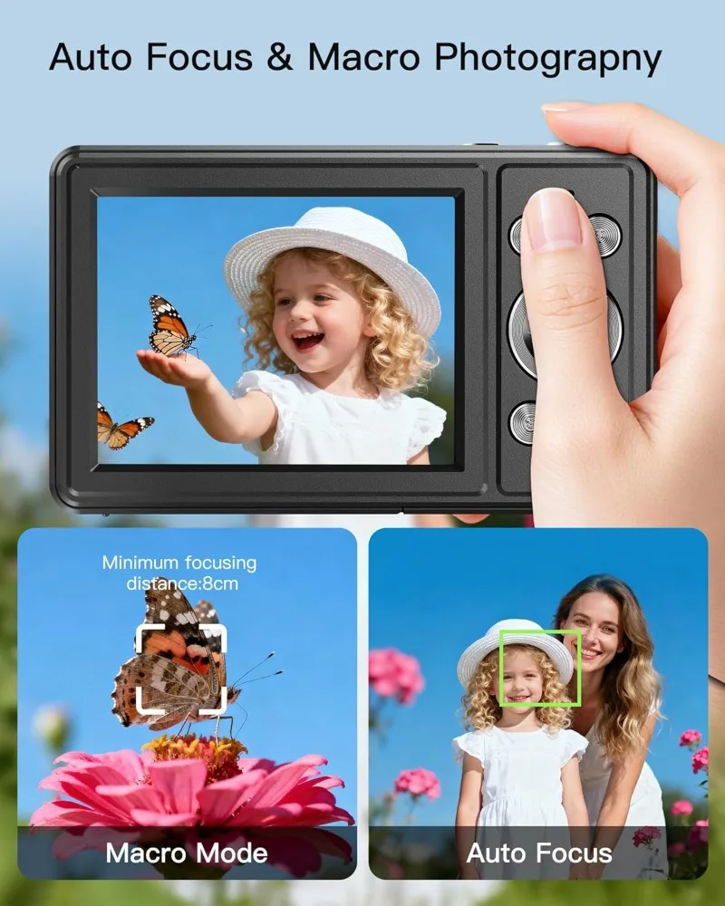 كاميرا رقمية، كاميرا FHD 1080P Point and Shoot مع بطاقة SD سعة 32 جيجابايت، بطاريتين، تكبير 16X، مضادة للاهتزاز، مدمجة للطلاب