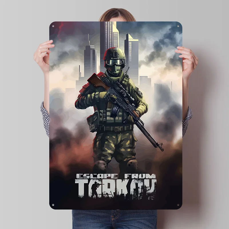 Escape From Tarkov Spiel-Poster Individualisierte Vintage Metallschilder Wandkunst Retro Blechschild für Männerhöhle Heim und Dekoration Gaming