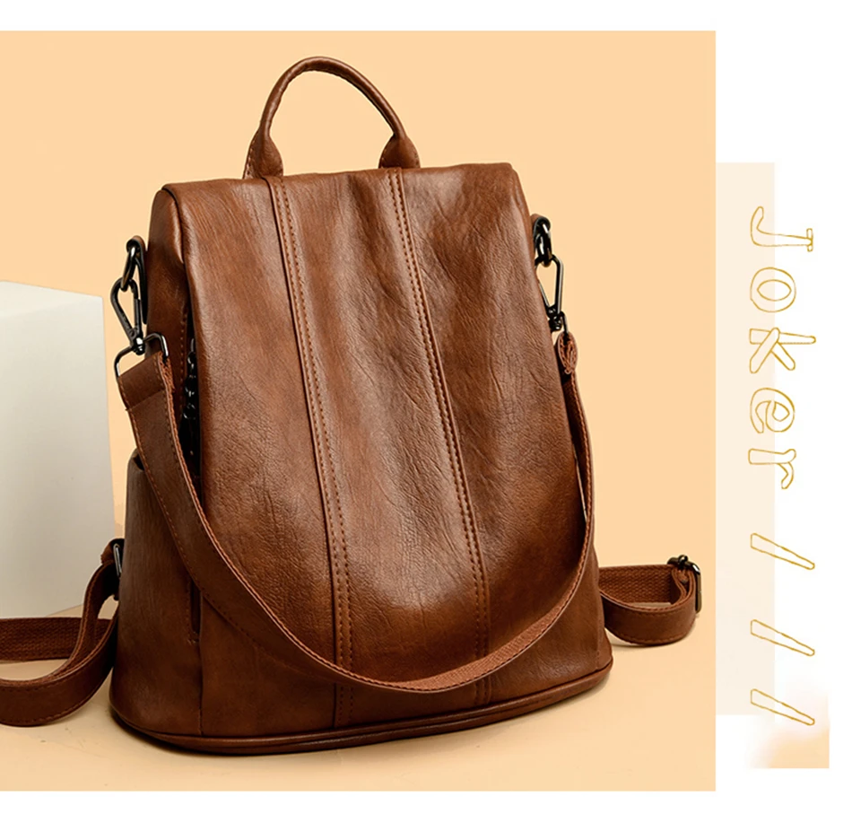 Luxury Brand Anti-Theft Women's Backpack High-Quality Leather Sac a Dos SchoolBag Knapsack for Female