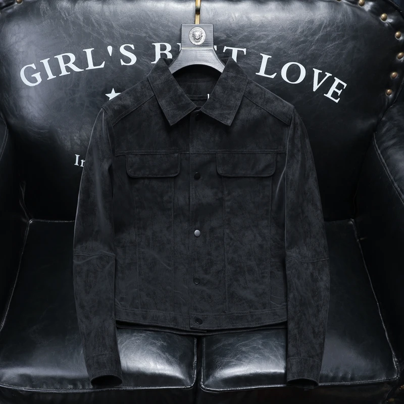 

Faionable Suede Leather Jaet Men's 2025 Autumn Winter New Sle Korean Version Slim Fit Motorcycle Coat Casual Youthful