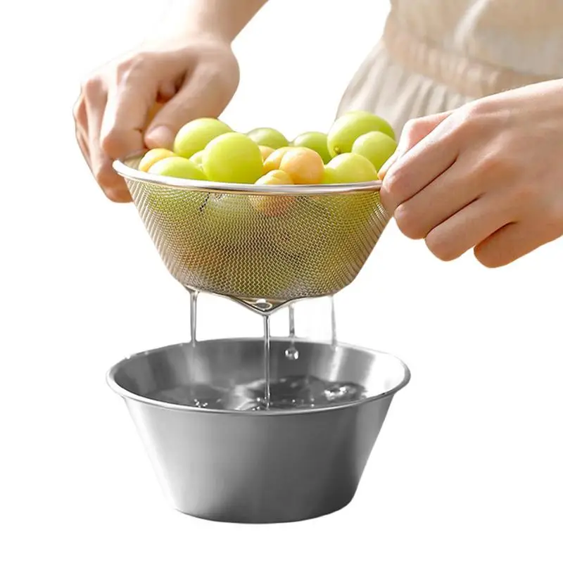 

700ml Stainless Steel Rice Washing Bowl Durable Rice Strainer Bucket Double Layered Fruit Vegetables Cleaner Filter Bowls