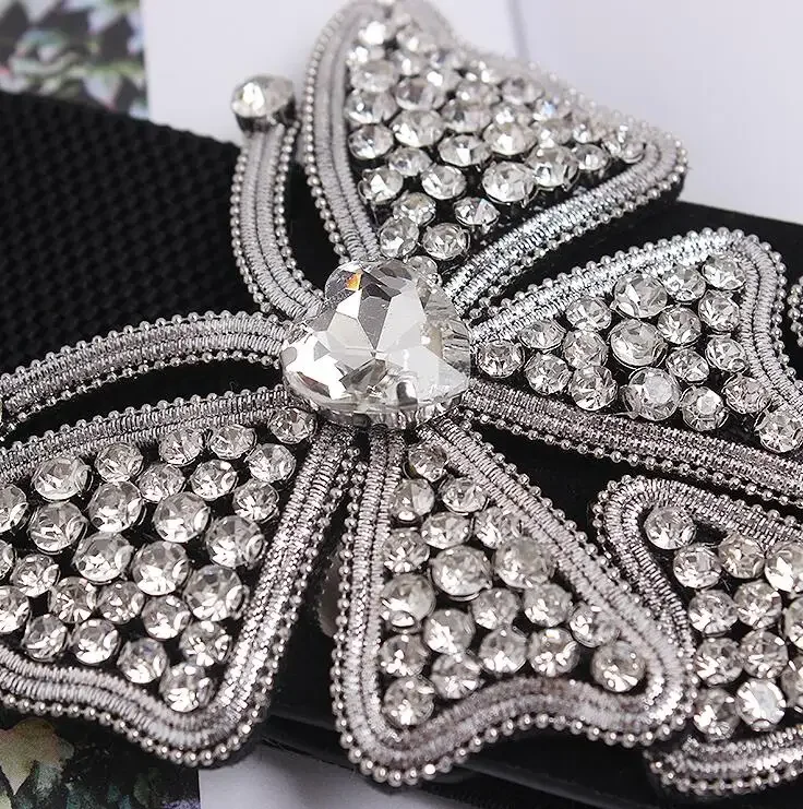 Women's Runway Fashion Rhinestone Butterfly Elastic Cummerbunds Female Dress Corsets Waistband Belts Decoration Wide Belt R2927