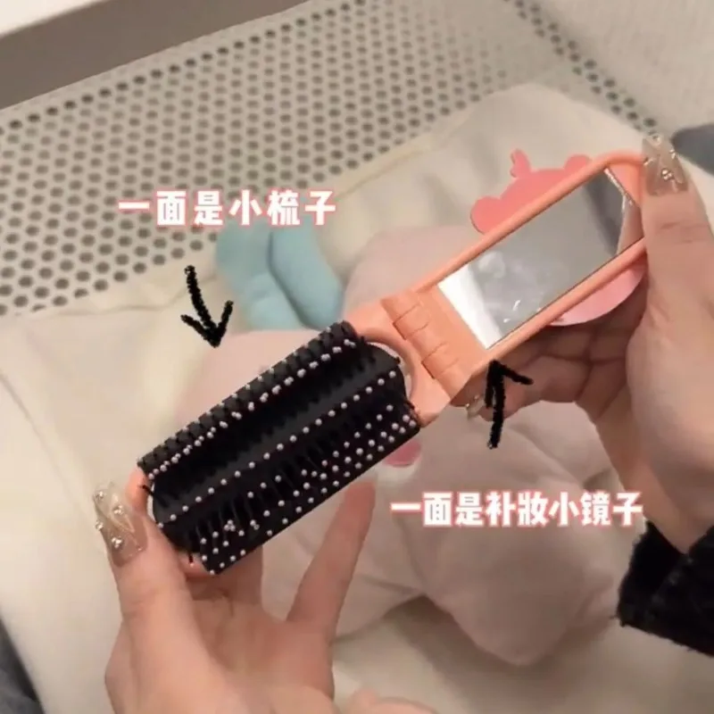 Wholesale Creative Cute LOOPY Cartoon Airbag Comb Portable Foldable Girl's Makeup Mirror High Beauty Dual purpose Mirror Comb