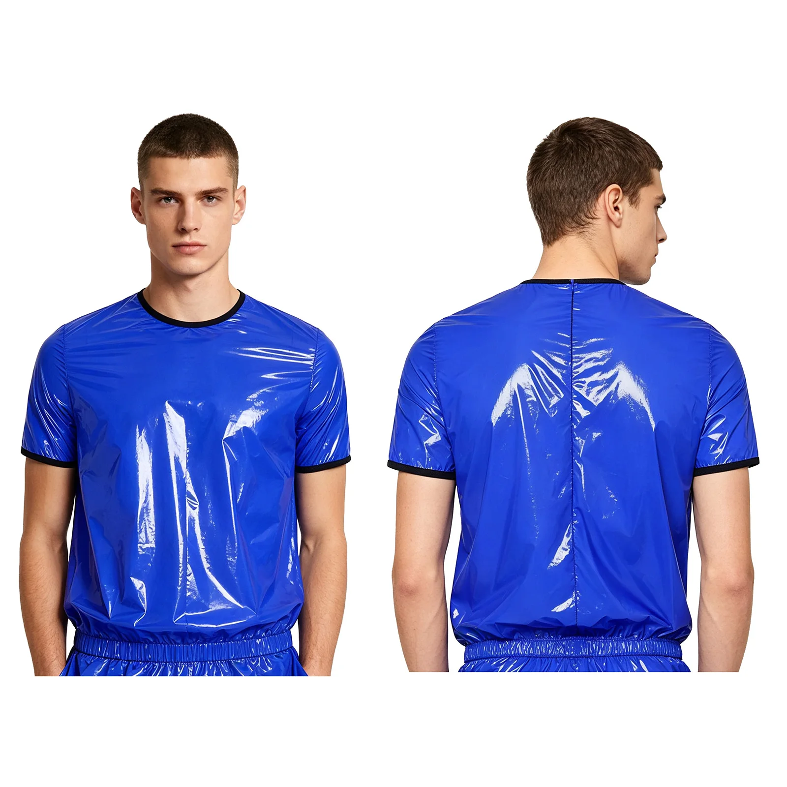 Men Dance Shirts Tops Water Resistant Tops Clothes Metallic Shiny Short Sleeve Round Neck T-shirt for Club Show Role Play