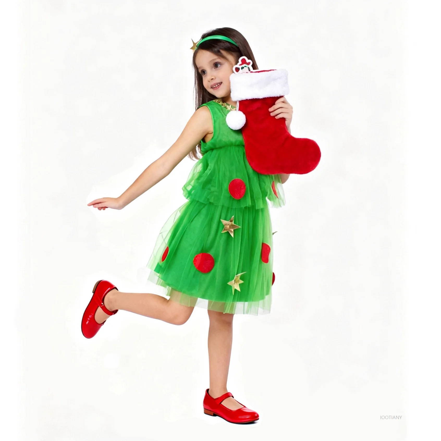 

New Christmas Party Children's Costume Role Play Christmas Tree Girl Sleeveless Tulle Skirt Princess Dress Stage Performance Set