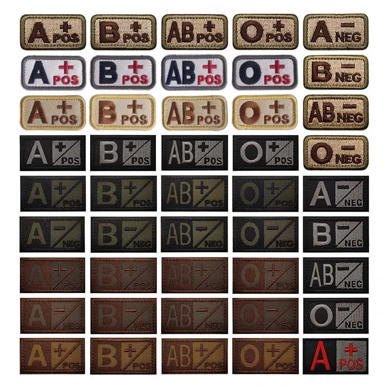 2 Stück/2,5*5CM, A B AB O POS-NEG Blutgruppen-Abzeichen, Stoffapplikation, Stickerei, Klettverschluss-Patches, militärischer taktischer Patch für Rucksäcke – Detail 1