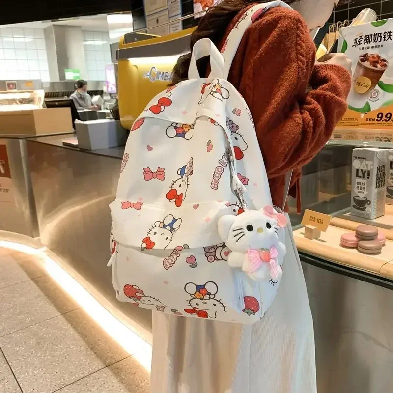 

Sanrio Nylon Hello Kitty Backpack for Women Girl Hello Kitty Kawaii Student School Bag Fashion Luxury Designer Bag