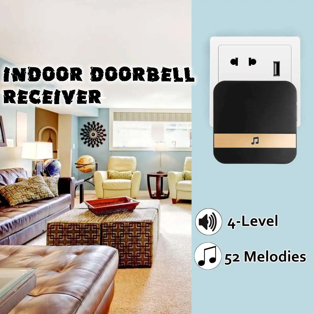 Universal 433MHz Wireless WIFI Smart Video Doorbell Chime Indoor Music Receiver 52 Melodies 4 Levels Volume for Smart Doorbells