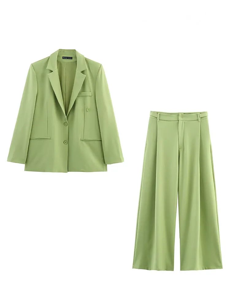 HH Women Suit Turn-Down Collar Long Sleeves Single-Breasted Pockets Lapel Blazers+Tripping Strap Decoration Zipper Pants