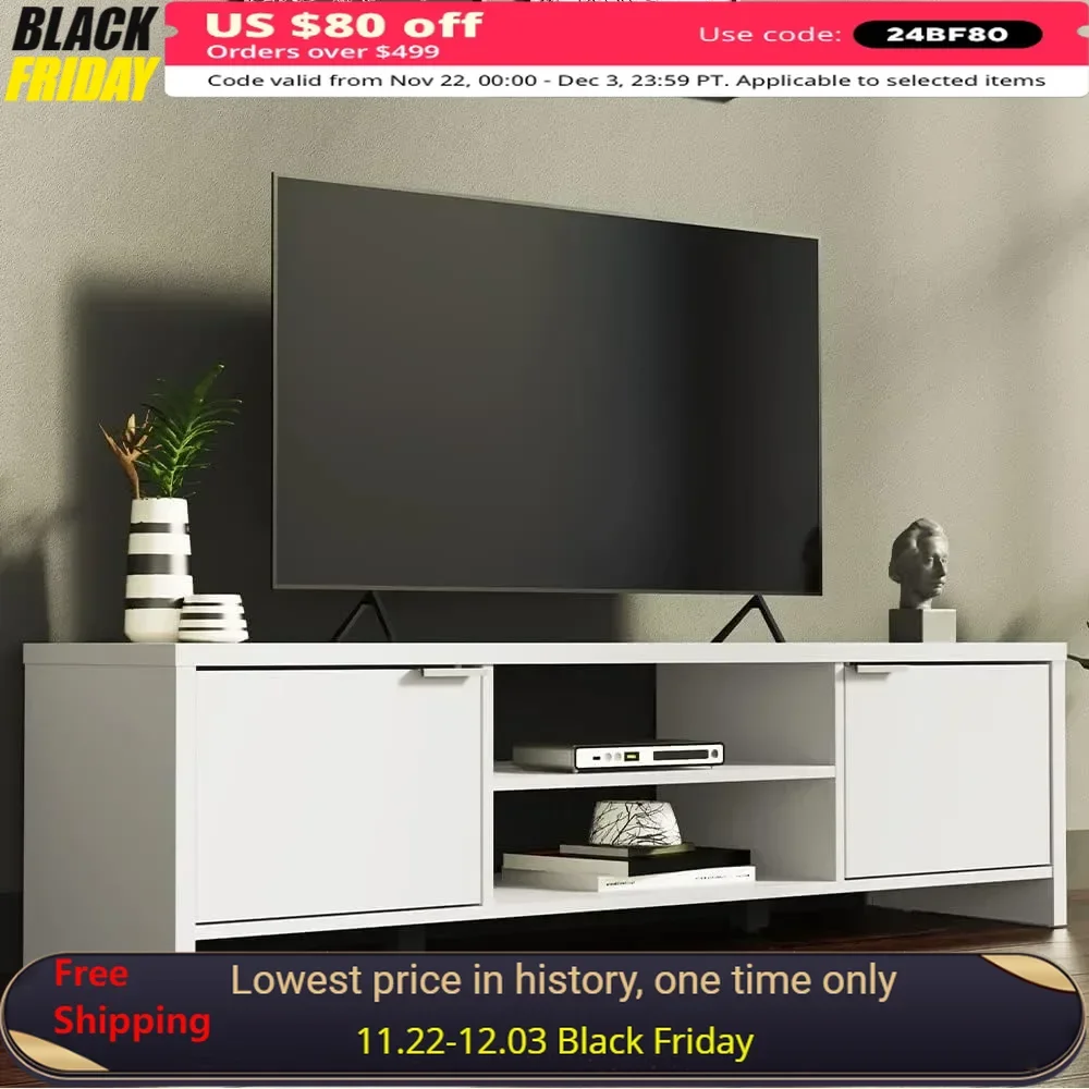 16'' H X 15'' D X 57'' L - White Freight Free Modern Living Room Furniture for Tv Kitchen Cabinets Shelf Wooden Luxury Tv Stand