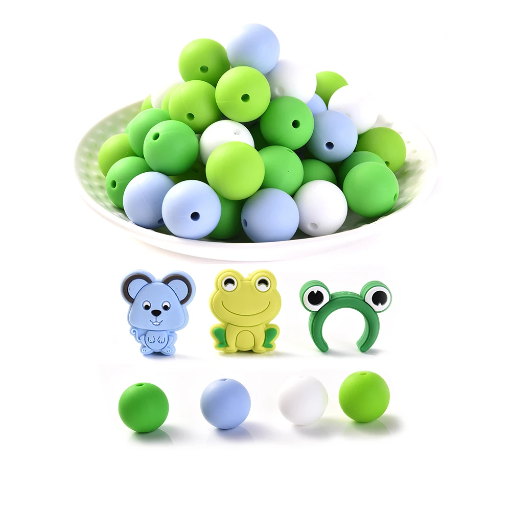 Fashion Animal Baby Teether Color Round Silicone Bead Set for Diy Infant Nursing Teether Toy Pacifier Chain Accessory Food Grade