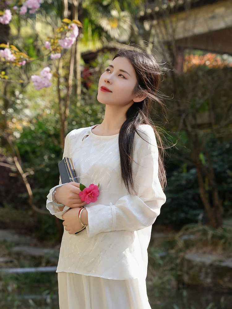 

Ele Silk Feather Top Breathable Chinese Sle Wide Sve ort irt Daily Wear Comfortable Material