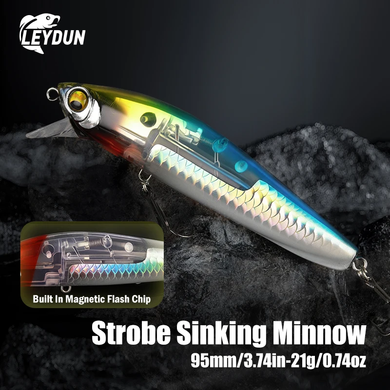 Leurre de pêche coulant Leydun 95mm 21g, type Minnow, avec lame flash, wobblers durs, leurres de nage, bonne action, pour brochet et bar.