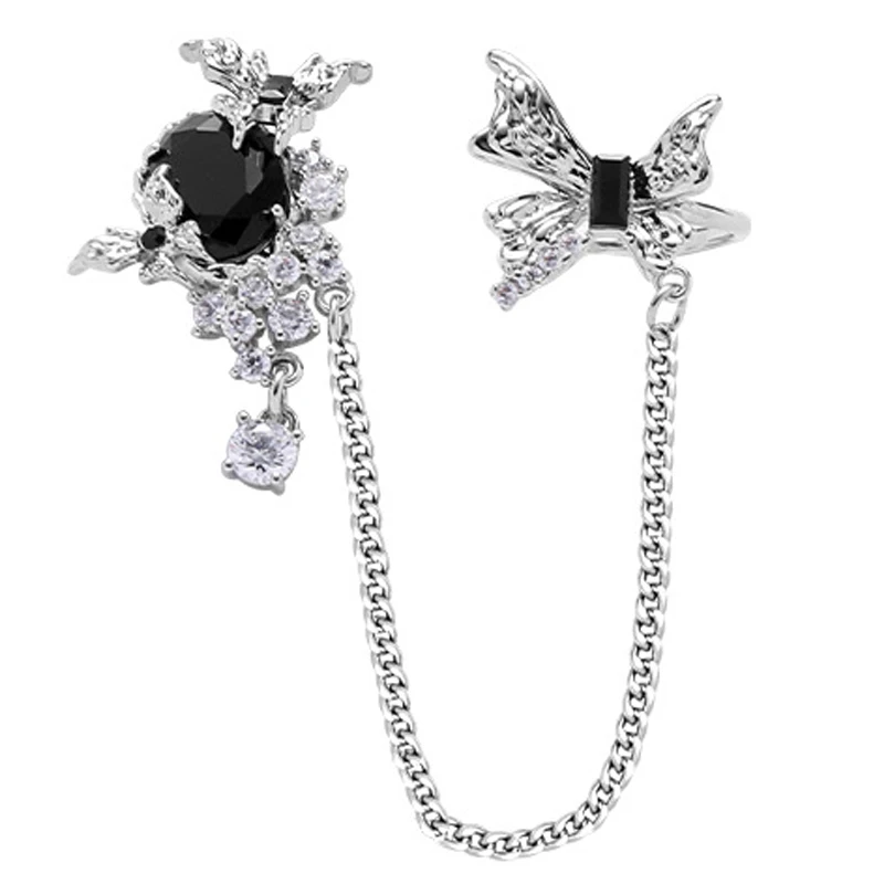 Eetit 1PC Exclusive Design Inlaid Zircon Glass Butterfly Chain Ear Clip Bone Earring Popular Delicate Jewelry for Women Gift